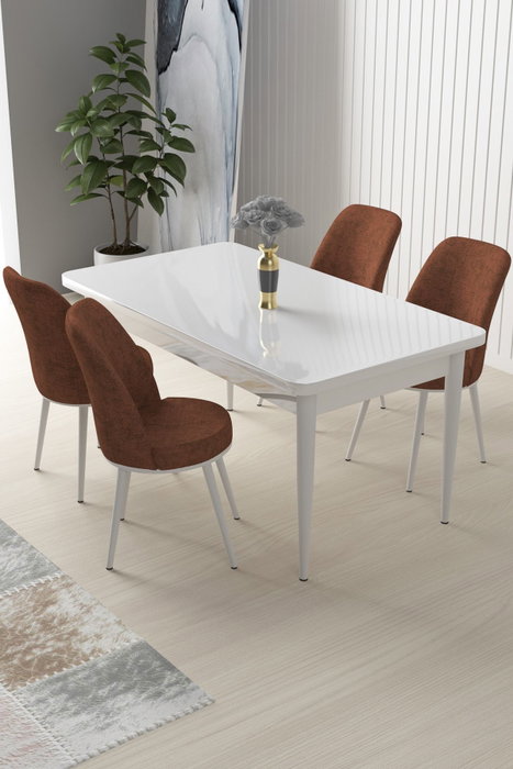 Hanah Home Juego de mesa y sillas de comedor de 5 piezas, Blanco y Rojo Teja